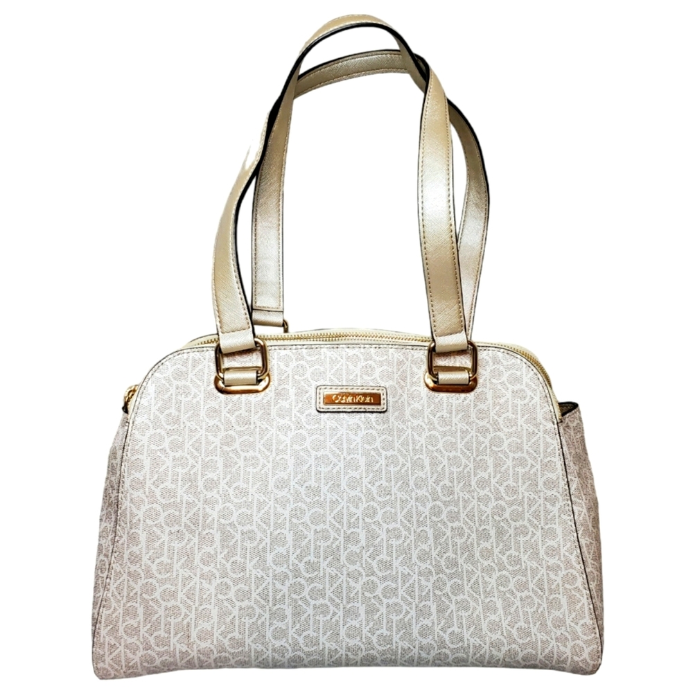 Calvin Klein Almond Monogram Large Shoulder Handbag